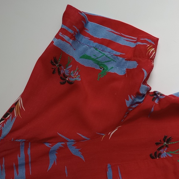 Vintage Kennington California Hawaiian Button Up Shirt Red & Blue Mens Large - Picture 4 of 10